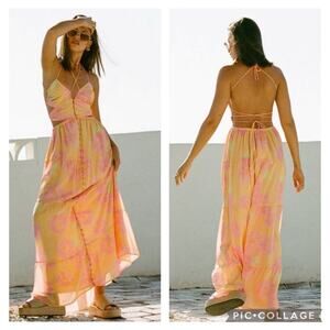 SABO New Baila Painted Flower Maxi Dress Size 2 Backless Summer Feminine Boho